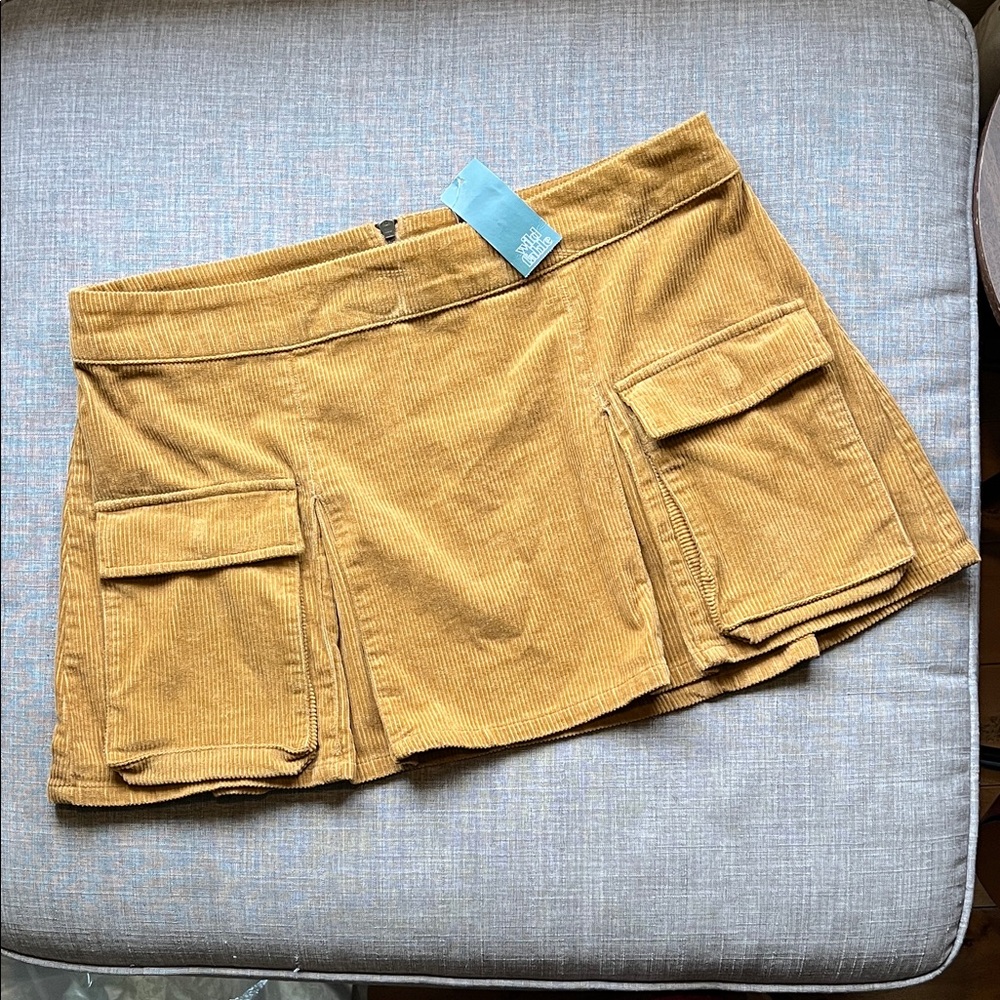 Corduroy Pleated Cargo Mini Skirt Brown NWT Wild Fable XL